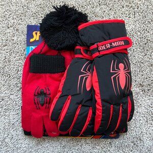 Youth Boy Marvel Spider-Man Winter Hat and Gloves & Ski Set – One Size